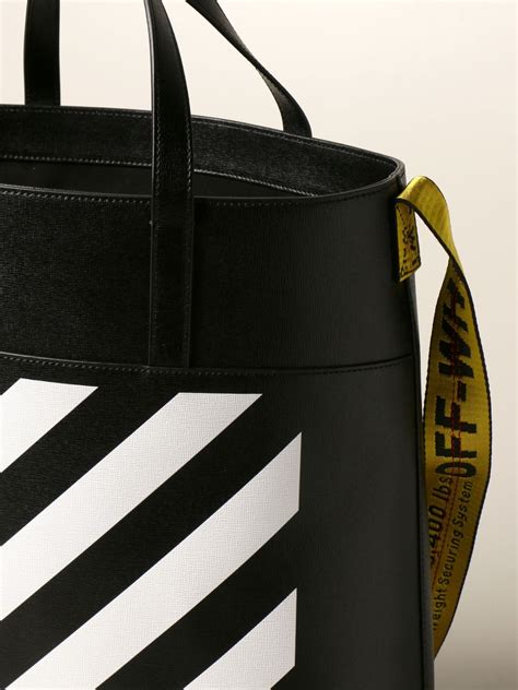 Off White Diag Bag In Saffiano Leather With Diagonal Print Shoulder