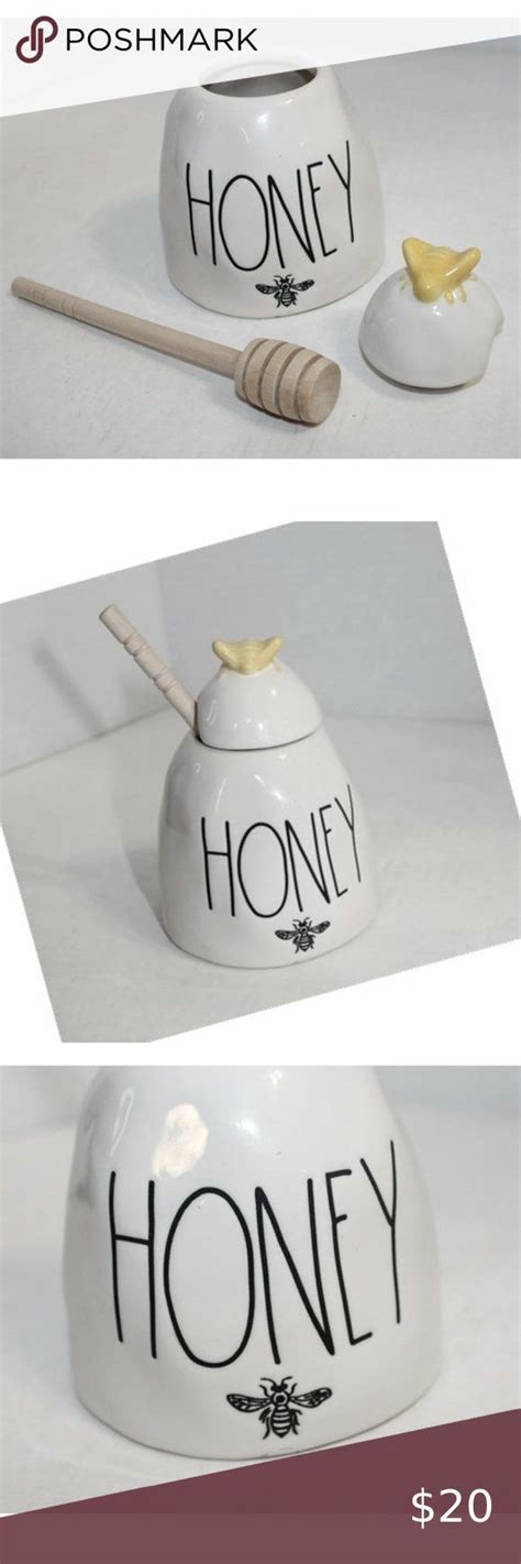 Rae Dunn White Honey Pot With Bumble Bee Lid Stick Honey Pot White