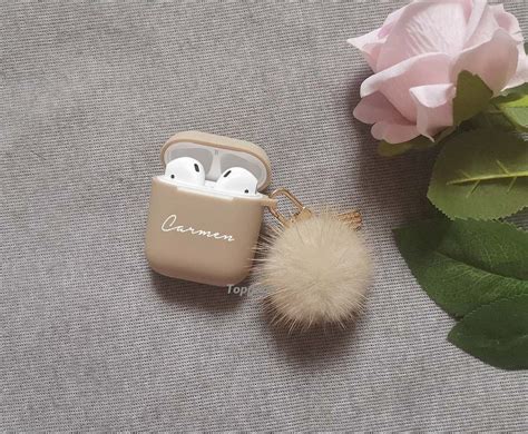 Funda AirPod Personalizada Con Llavero PomPom Lindo Organizador De La