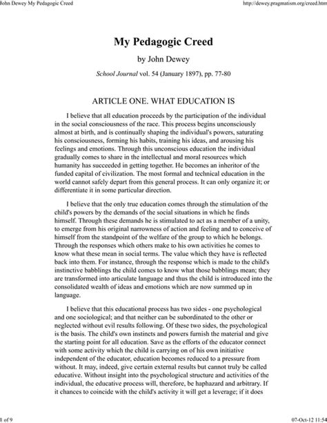 John Dewey My Pedagogic Creed Pdf