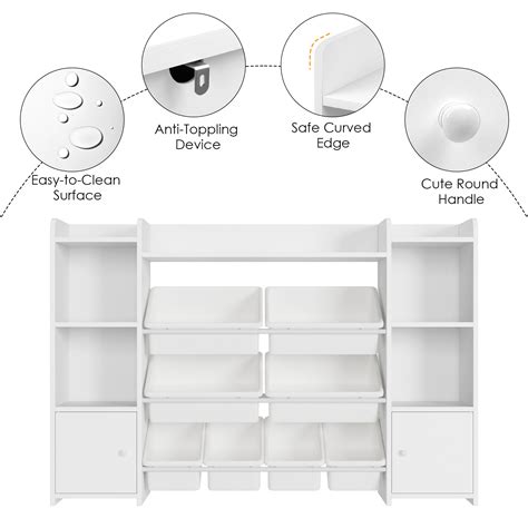 Homfa Kids Toy Organization Cubby Bookcase With 8 Bin 2 Door White