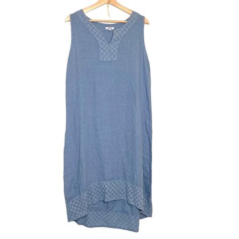 Made In Italy Dresses Rosemarine Made In Italy Linen Dress Blue