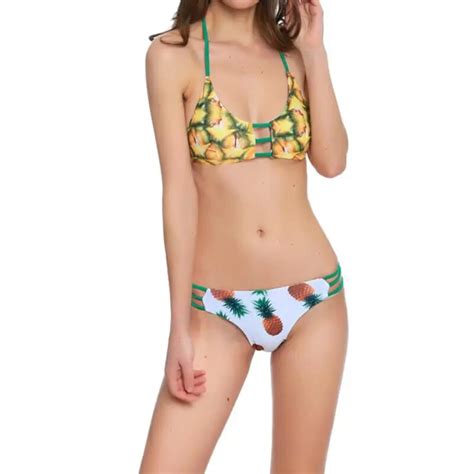 Bikini Set Print Low Waist Swimwear Women Bandage Bikini Push Up Padded