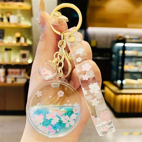 Exquisite Cute Round Quicksand Bottle Oil Bottle Series Cherry Blossom Girl Heart Car Key Chain