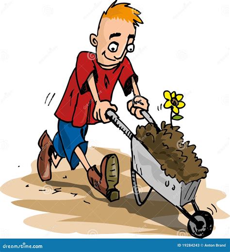 Cartoon Of Man Pushing A Wheelbarrow Stock Photos - Image: 19284243