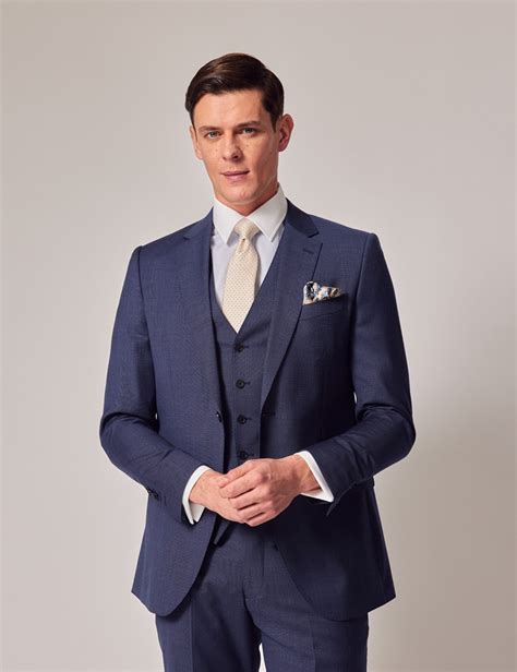 Mid Blue Plain Slim Piece Suit Hawes Curtis