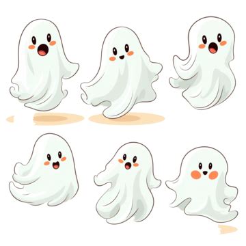 Cheerful Ghosts Set Of Cute Ghost For Halloween Cartoon Flat Vector