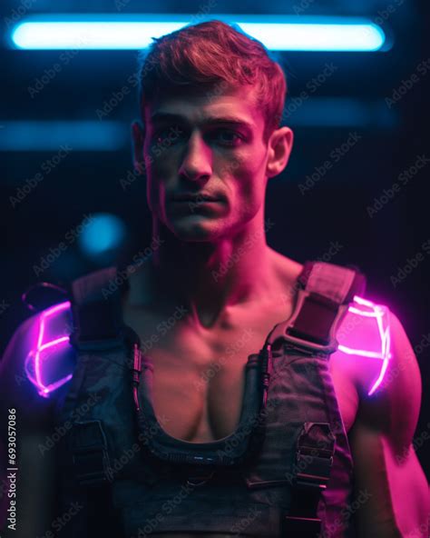 Electrifying Aura Man With Neon Light Attached To Chest Created Using