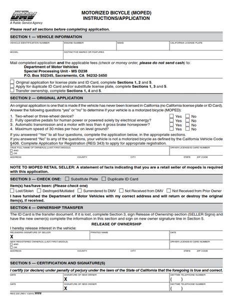 Reg 230 Motorized Bicycle Instructions Application Finder Doc