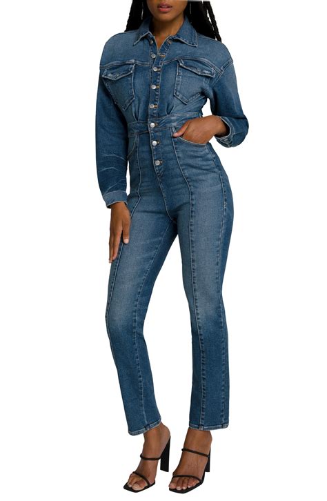 Good American Committed To Fit Denim Jumpsuit In Blue Lyst