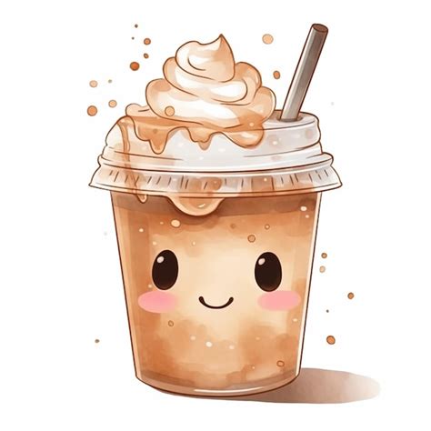 Premium Ai Image Cartoon Coffee With Whipped Cream And A Straw In A