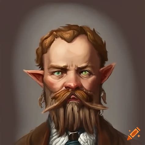 A Portrait Of A Dandd Gnome With A Full Head Of Brown Hair Green Eyes A