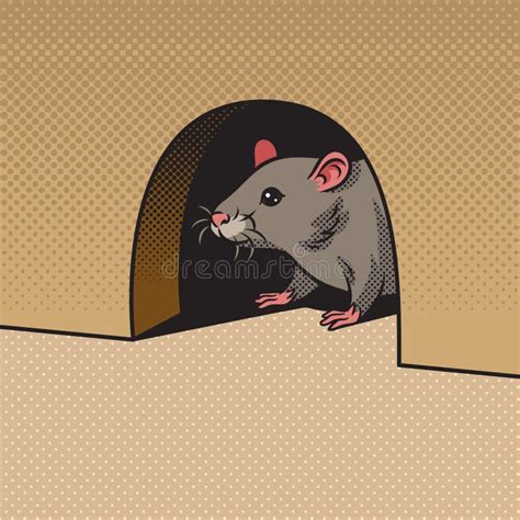 Rat Peeking Out Of Hole Pop Art Vector Stock Illustration