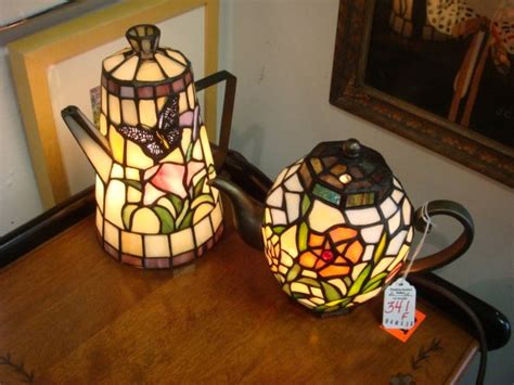 341f Two Stained Glass Teapot Lamps Lot 341f