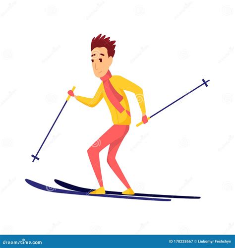 Vector Men Skier Male Skiing Design Element Isolated On White