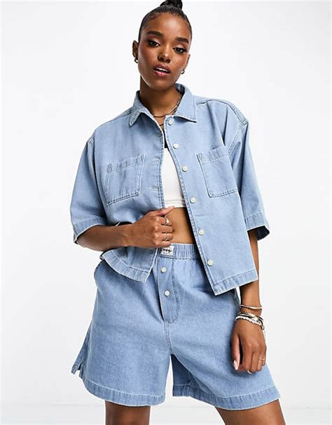 Wrangler Boxy Cropped Overhemd Van Denim Met Korte Mouwen In