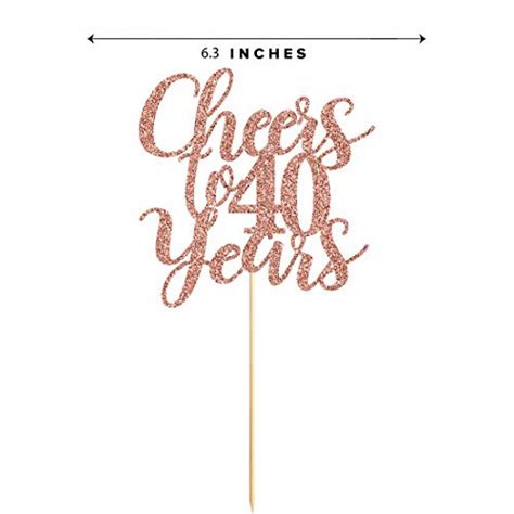 40 Rose Gold Glitter Cheers To 40 Years Cake Topper Happy 40th Birthday Party Toppers