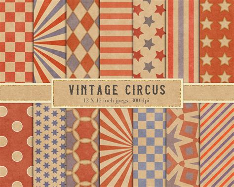 Vintage Circus Digital Paper Retro Circus Scrapbook Paper Etsy