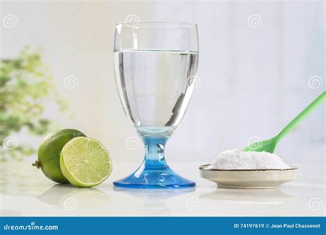 Glass Of Water Lemon Soda Bicarbonate Natureal Solution Stock Image