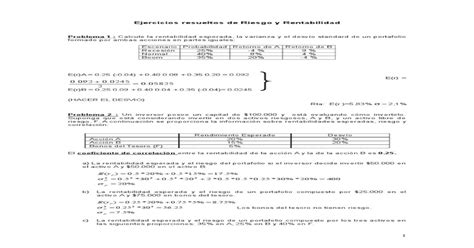 Ejercicios Resueltos De Rentabilidad Y Riesgo Doc Pdf Document