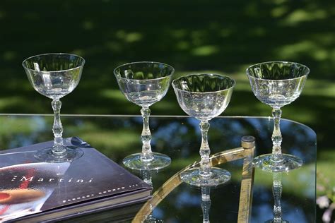 Vintage Optic Crystal Champagne Coupe Glasses, Set of 4, Fostoria ...