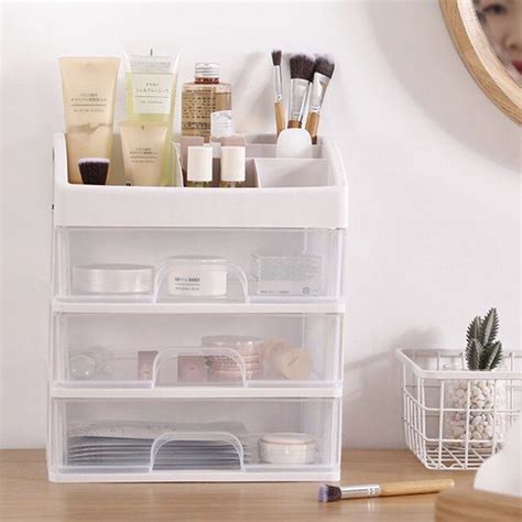 Big Plastic Makeup Drawer Organizer With Drawer 3 Tier Layer High