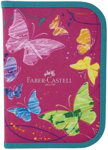 Estojo Escolar Nylon Borboleta Rosa Faber Castell Parcelamento Sem Juros