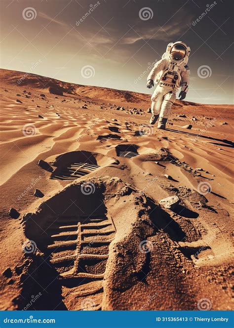 Astronaut Footprints On The Sandy Soil Of Mars Stock Illustration