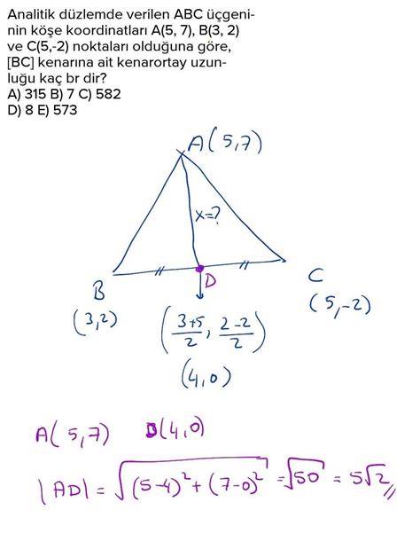 Analitik Düzlemde Verilen Abc üçgeni Nin Köşe Koordinatları A 5 7 B