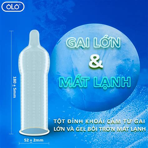 Bao cao su OLO Ice hộp 10 cái size 52 mm bạc hà mát lạnh gai lớn