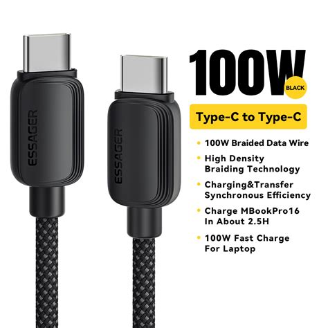 Essager Kabel Data Usb Type C To Type C Fast Charging 5a 100w 1m Es X46 Black