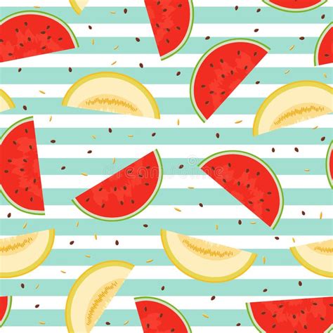 Seamless Pattern Of Pieces Of Melon And Watermelon Stock Vector