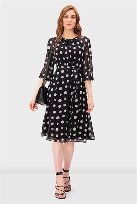 Shop Polka Dot Print Georgette Sash Tie Dress Eshakti