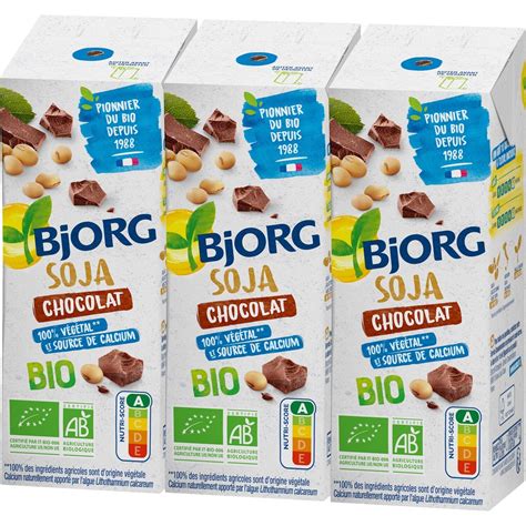 Boisson végétale soja chocolat bio BJORG les 3 briques de 25 cl à