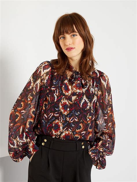 Blouse à col lavallière noir multicolore Kiabi 20 00