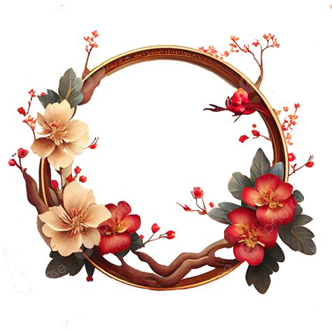 Traditional Chinese Flower Frame, Round, Chinese, Chinese Style PNG ...