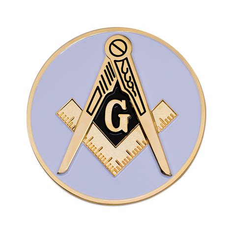 Square And Compass Round White And Gold Masonic Auto Emblem 3 Diameter