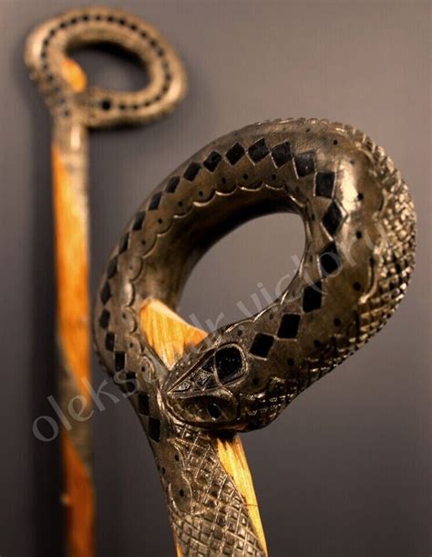 Snake Woodcarved Cane Walking Stick Wooden Unique Han Gem