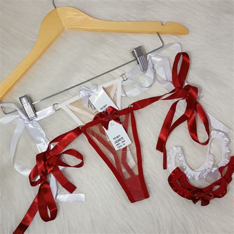 Kit Calcinha Fio Dental Lingerie Sexy Tule Trasparente Fita De Cetim Para Amarrar