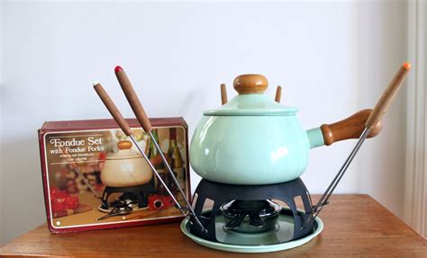 Retro Mint Green Enamel Fondue Set Dinner Party Fondue Etsy