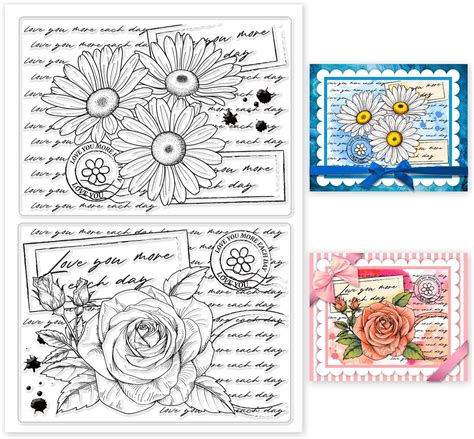 GLOBLELAND Vintage Daisy Words Background Clear Stamps Rose Letter