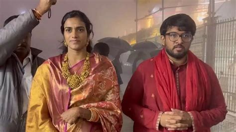 PV Sindhu, husband seek Lord’s blessings at Tirumala