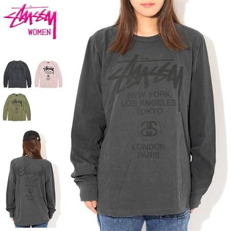 ステューシー Tシャツ 長袖 Stussy レディース Women World Tour Pigment Dyed 限定カットソー ワールド