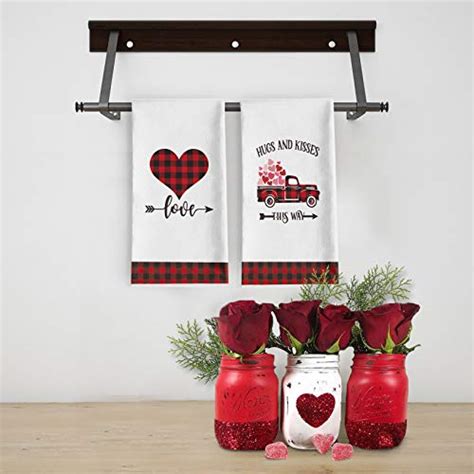 Artoid Mode Buffalo Plaid Love Heart Truck Kitchen Dish Towels X