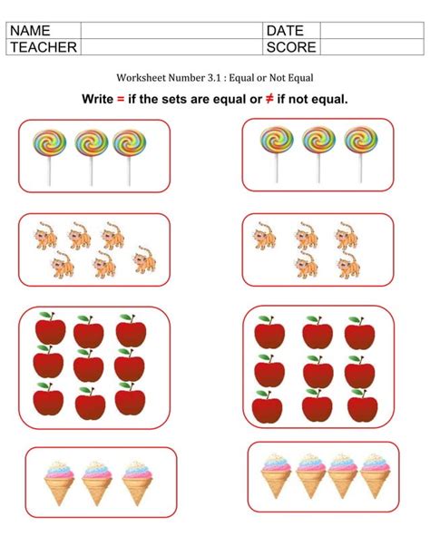 Equal Sets Worksheets For Kindergarten