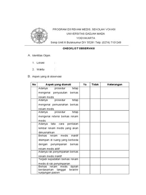 Contoh Checklist Observasi