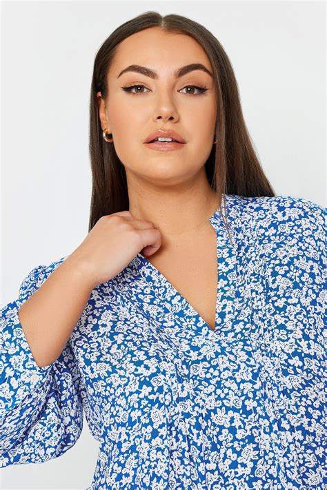 Yours Plus Size Blue Floral Print Pintuck Blouse Yours Clothing