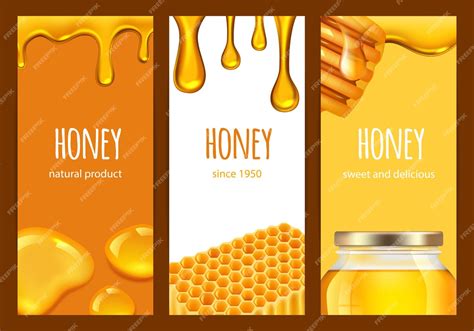 Premium Vector Honey Flyers Sweet Realistic Honey Honeycomb Gold