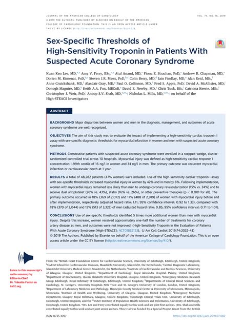 Pdf Sex Specific Thresholds Of High Sensitivity Troponin In Patients