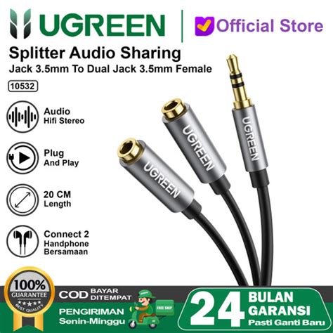 Jual UGREEN Kabel Aux Audio Splitter 3 5mm Male To Dual Female 10532